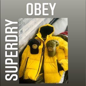 A.Super Dry Jacket Down Bomber Size L B.Obey Snap